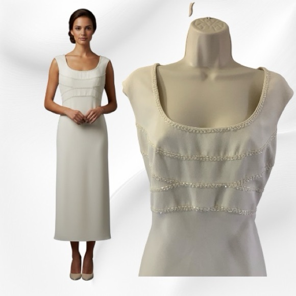 Jones New York Dress White Beaded Midi Length Gown Size 12 - Picture 3 of 5
